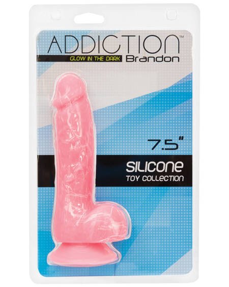 Addiction Brandon Glow in the Dark Dildo W/ Balls-Pink 7.5