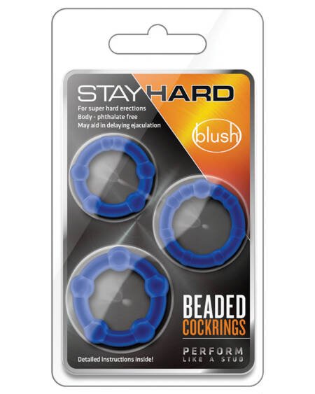 Stay Hard Beaded Cockrings-Blue 3Pk
