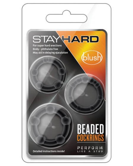 Stay Hard Beaded Cockrings-Black 3Pk