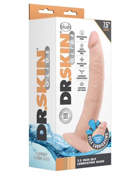 Dr. Skin Glide Self Lubricating Dildo-Vanilla 7.5