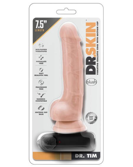 Dr. Skin Vibrating Cock with Suction Cup-Vanilla 7.5