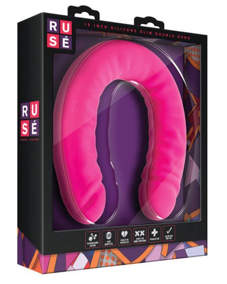 Ruse Silicone Slim Double Dong-Hot Pink 18