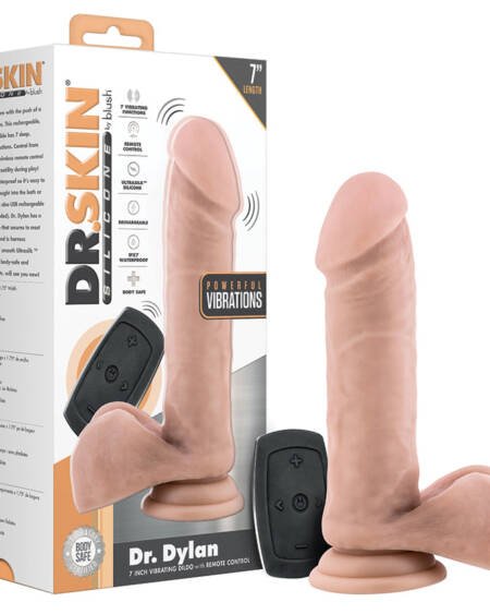 Dr. Skin Silicone Dr. Dylan Vibrating Dildo with Remote-Vanilla 7