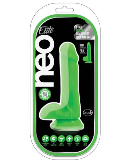 Neo Elite Silicone Dual Density Cock with Balls-Neon Green 6
