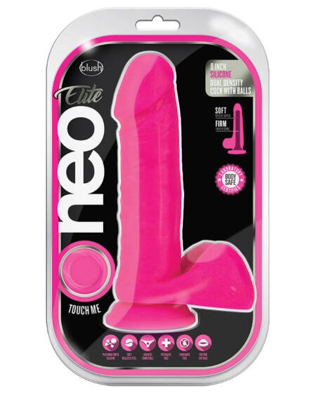 Neo Elite Silicone Dual Density Cock with Balls-Neon Pink 8