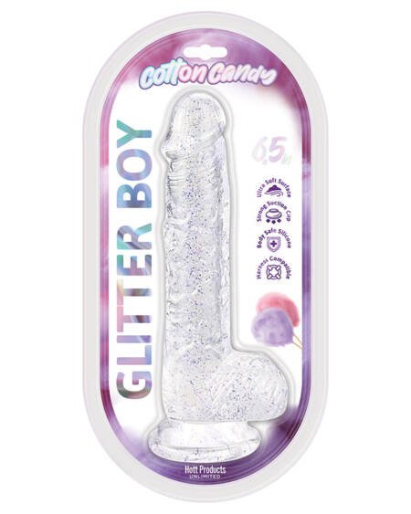 Cotton Candy Glitter Boy Jelly Glitter Dildo-Clear 6.5"