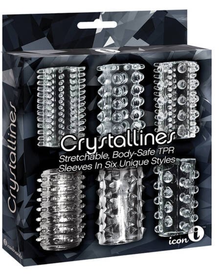 The 9's Crystalline TPR Cock Sleeves-Clear 6pk