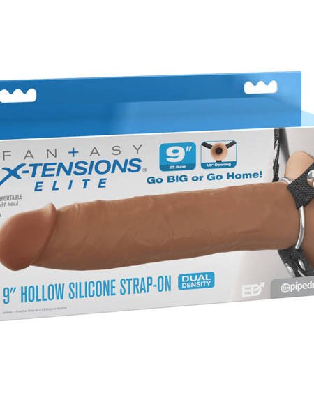 Fantasy X-Tensions Elite Hollow Strap On Dual Density Brown 9"