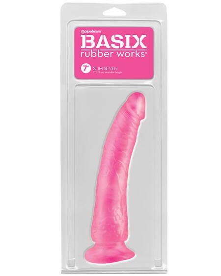 Basix Rubber Works Slim Dong with Suction Cup-Pink 7