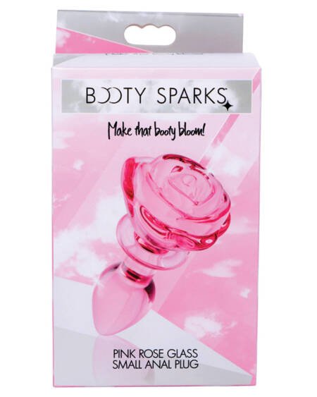 Booty Sparks Pink Rose Glass Anal Plug-Small